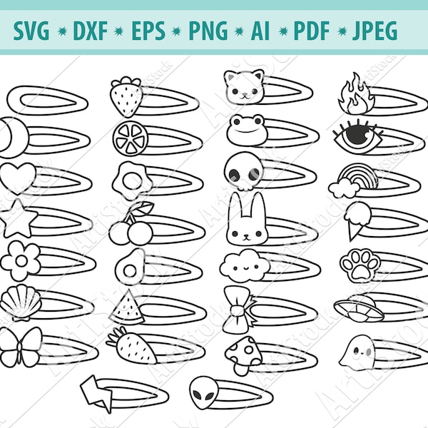 Hairpins Svg, Hair Bow clip Svg, Snap clip Svg, Hair Pins Girls Svg, Women hair accessories Svg, Hair clips Svg, Files for Cricut, Png, Eps