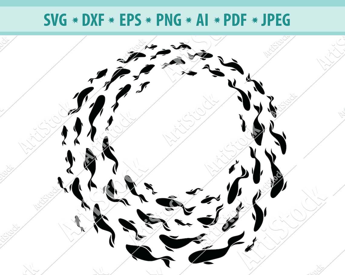 School of fish. Group of fishes. Vector fish logo. Black | Etsy