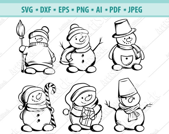 Snowman SVG Cut Files for Cricut Christmas Svg Hand Drawn | Etsy