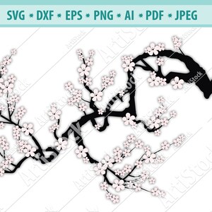 Zweig mit Blüten, geschnitten Kirschblüten SVG, Sakura Cricut, rosa Blüten, Japan Svg, Frühling Cherry Blossom und AST SVG-Datei, clipart