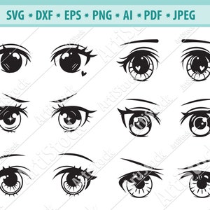 Anime Eyes Svg, Eyes Svg File, Eyelashes svg, Eyes clipart, Emoji Svg, Manga eye Svg, Cartoon eyes svg, Svg cut file, Silhouette, EPS, PNG