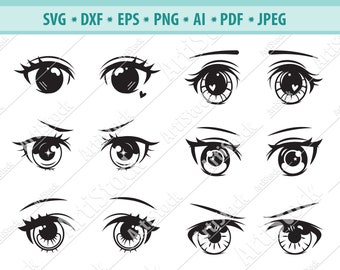 Anime Eyes Svg, Eyes Svg File, Eyelashes svg, Eyes clipart, Emoji Svg, Manga eye Svg, Cartoon eyes svg, Svg cut file, Silhouette, EPS, PNG