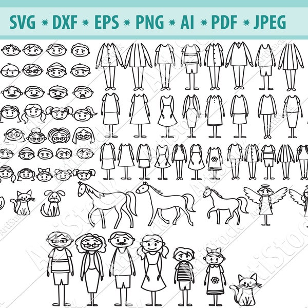 Stick family svg bundle, stick family cut files, stick family clipart, cut files for cricut silhouette, png, dxf, eps. Stick figures, vector