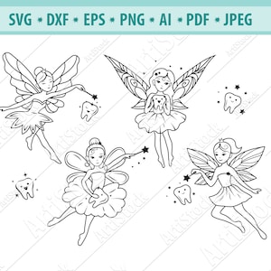 Fairy Svg File, Tooth fairy Svg, Tooth Svg, Flying Fairy Svg, Baby tooth Svg, Fairy clipart, Svg file for cricut, Cut files, Eps, Dxf, Png