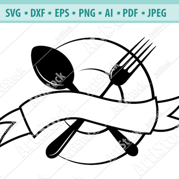 Restaurant Svg, Vector cutlery file, Dinner Clipart, Kitchen Svg, Dishes Png, Utensils Spoon Fork Knife, KItchen Decor Svg, Dxf, Png, Eps