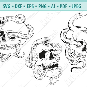 Cobra de caveira Svg, Cobra de serpente Svg, Cabeça de caveira com cobra svg, Arquivo svg de caveira, Esqueleto de cobra svg, Arquivo de corte de caveira, Arquivo Svg de caveira de cobra, Eps