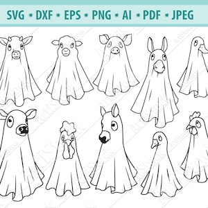 Farm ghost animal svg, Halloween pets Svg, Сute animal ghost Svg, Ghost costume Svg, Boo svg, Ghosts Svg, Ghost clipart, Silhouette, Eps