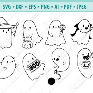 Cute Ghost Svg, Spooky Ghost Svg, Ghost Boo SVG, Halloween svg, Pumpkin bucket Svg, Devil ghost Svg, Ghost witch hat Svg, Cricut, Dxf, Png
