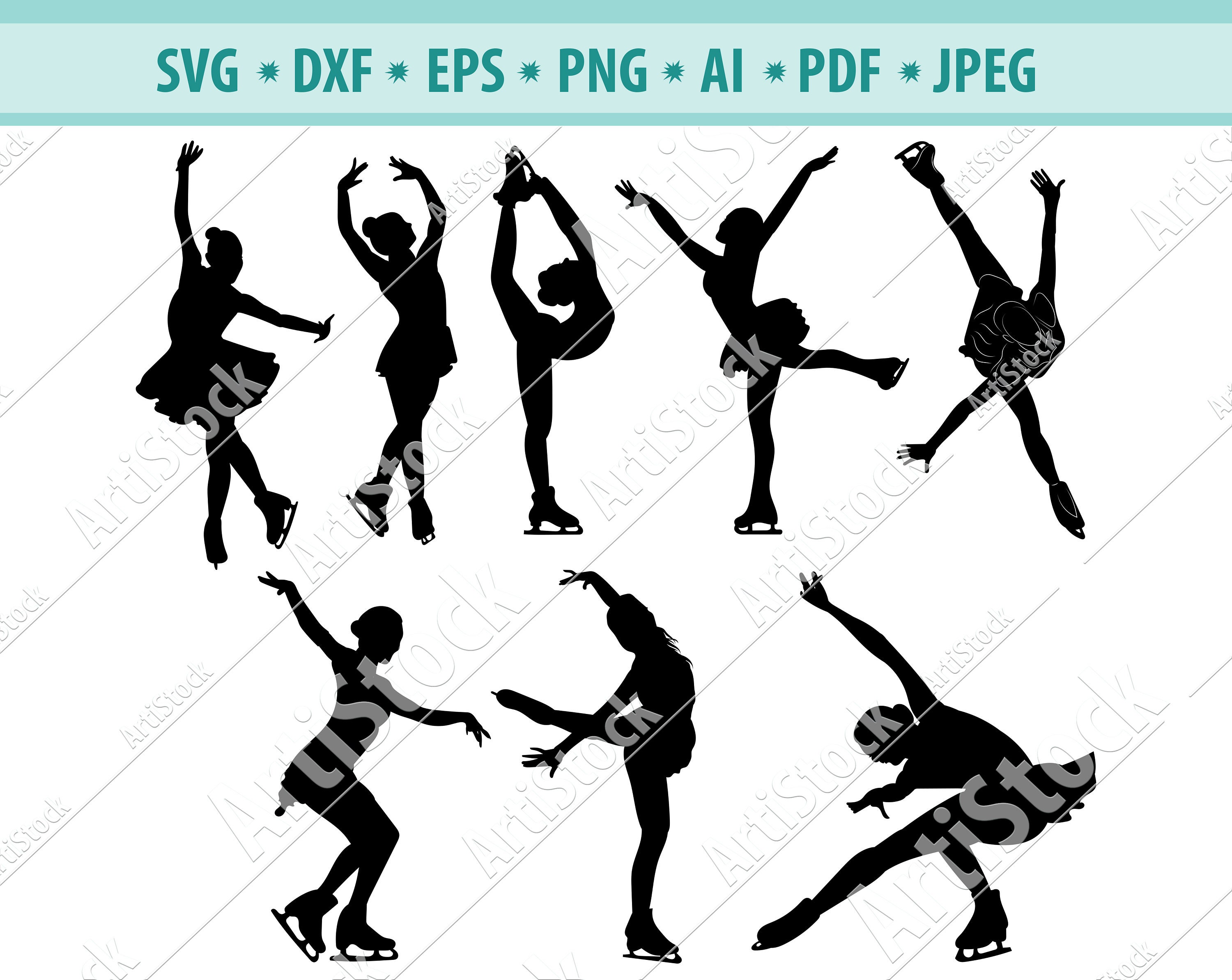 Woman Figure Skating Svg Female Figure Skating Silhouette Etsy
