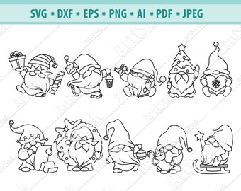 Gnome SVG, Cute Garden Gnome SVG, Nordic Gnome Svg, Gnome Clipart, Holiday Gnome svg, Christmas Gnomes Svg, Cut File, Silhouette, dxf, eps