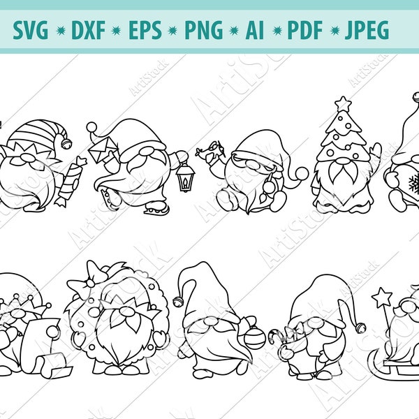 Gnome SVG, Cute Garden Gnome SVG, Nordic Gnome Svg, Gnome Clipart, Holiday Gnome svg, Christmas Gnomes Svg, Cut File, Silhouette, dxf, eps