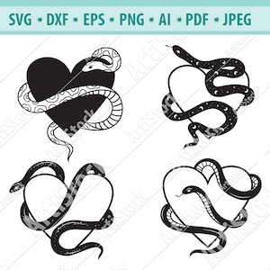 Cobra e coração Svg, Cobra com coração SVG, Arquivo de corte de cobra, Reptile Svg, Lovely Snake Svg, Clipart de cobra, Arquivo svg de tatuagem, Vector, Eps, Png
