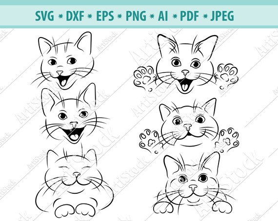 Cat SVG, Funny cat svg, Peeking cat Svg, Cat paw Svg, Smiling cats svg, File for cricut, Cat clipart, Portrait cats Svg, Vector, Png, Eps