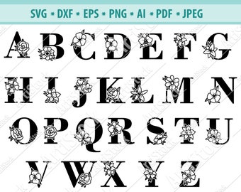 Floral Alphabet SVG, Herbal alphabet svg, Wedding font svg, Floral Letters svg, Flowers Alphabet svg, Monogram svg, Letters cut file, Png