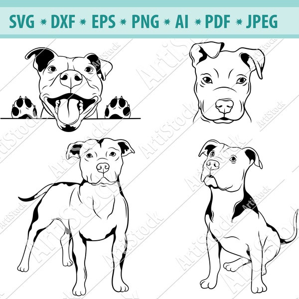Pitbull SVG, Pitbull américain Svg, Silhouette camée, Dog SVG, Dog races Svg, Cutting File, File for cricut, Peeking pitbull Dxf, Png, Eps