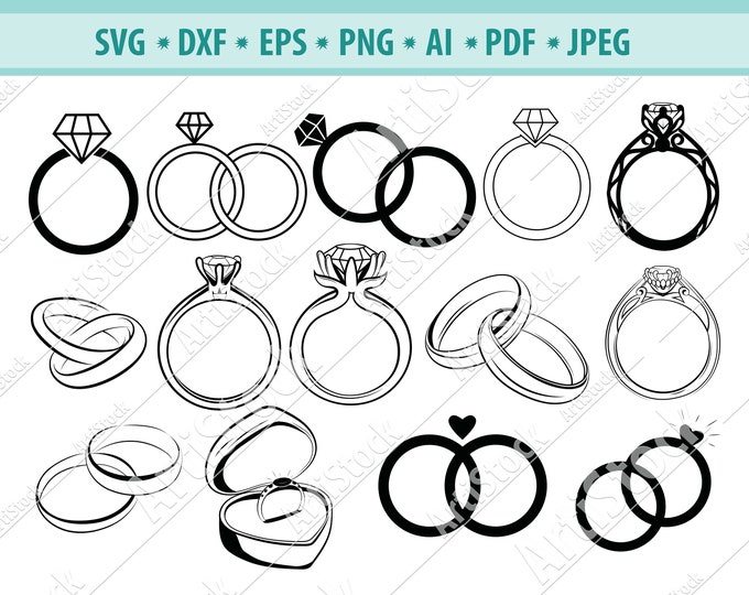Engagement Ring SVG Bundle, Diamond Ring SVG, Wedding Rings Clipart ...
