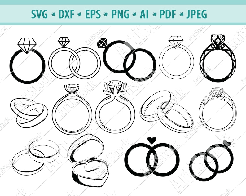 Download Vector Engagement Ring Svg Bundle Png Cut Files For Silhouette Wedding Rings Clipart Diamond Ring Svg Files For Cricut Wedding Ring Clip Art Art Collectibles