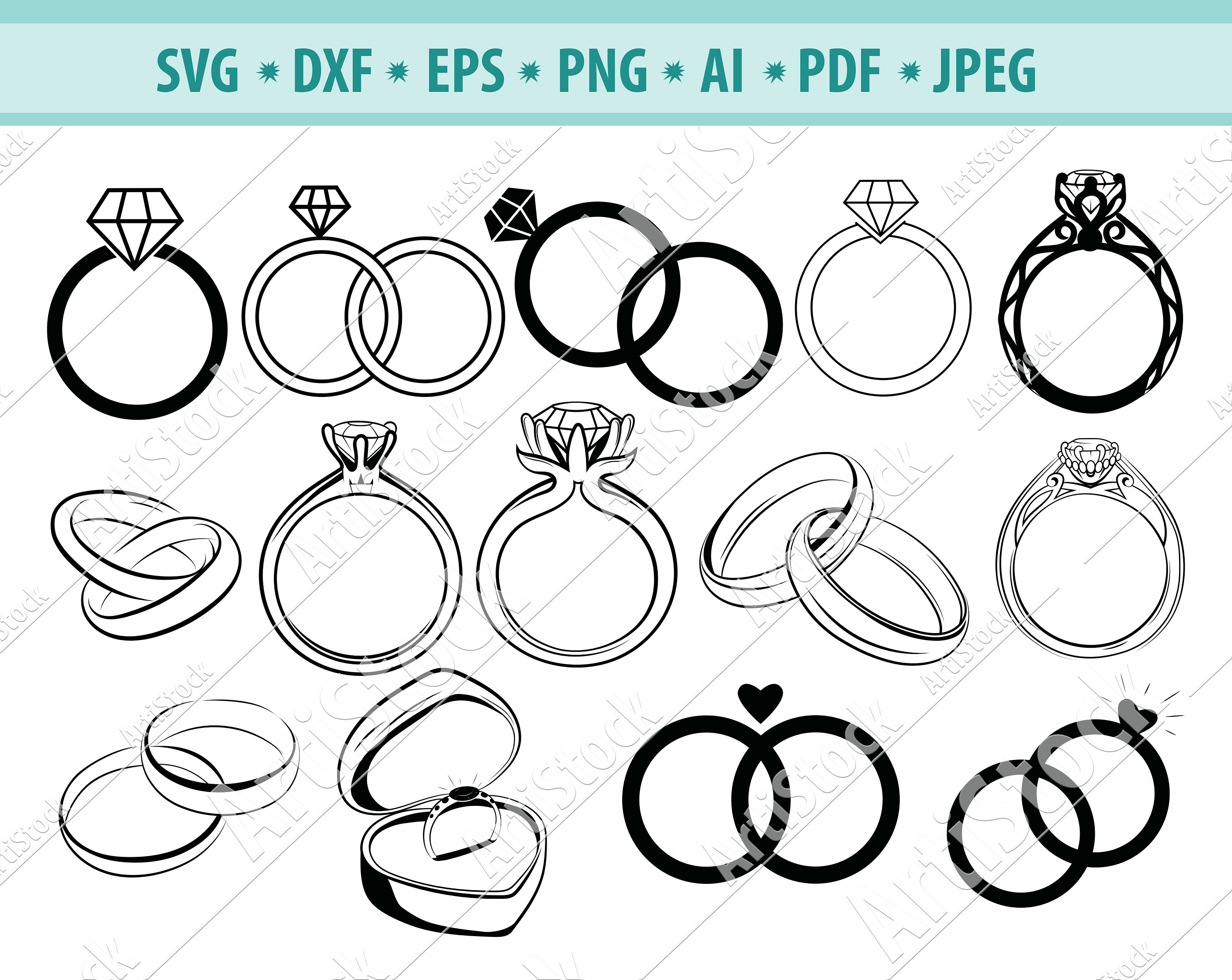 Verlobungsring SVG Bundle Diamant-Ring SVG Eheringe Clipart - Etsy