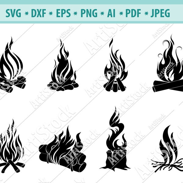 Campfire Svg, Bonfire SVG, Camping Svg, Campfire Clipart, Files for Cricut, Flame Png, Svg Cut Files, Campfire Silhouette, Dxf, Png, Vector