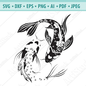 Koi Fish Svg, Koi Carps Svg, Koi Svg, Traditional Asian Oriental Art, Yin Yang Carps Svg, Koi Fish Clipart, File for Cricut, Cut Files, EPS