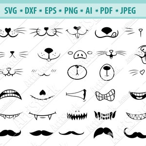 Cute face Svg File, Face mask Svg, Funny pets mouth Svg, Emoji svg, Emoticon face svg, Face clipart, Mustache Svg, Smiling face Png, Cricut