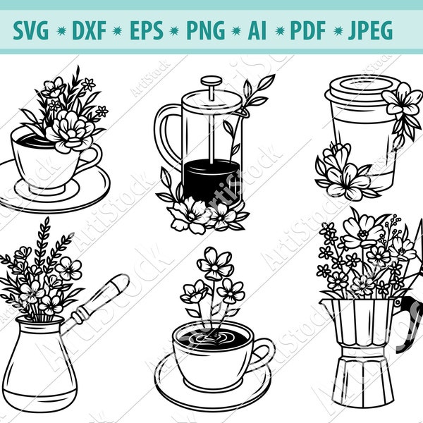 Coffee Bundle Svg, Coffee cups SVG, Turkish coffee Svg, Flower coffee item svg, Coffee SVG, Coffee Love svg, Floral coffee mug Svg, Eps, Png