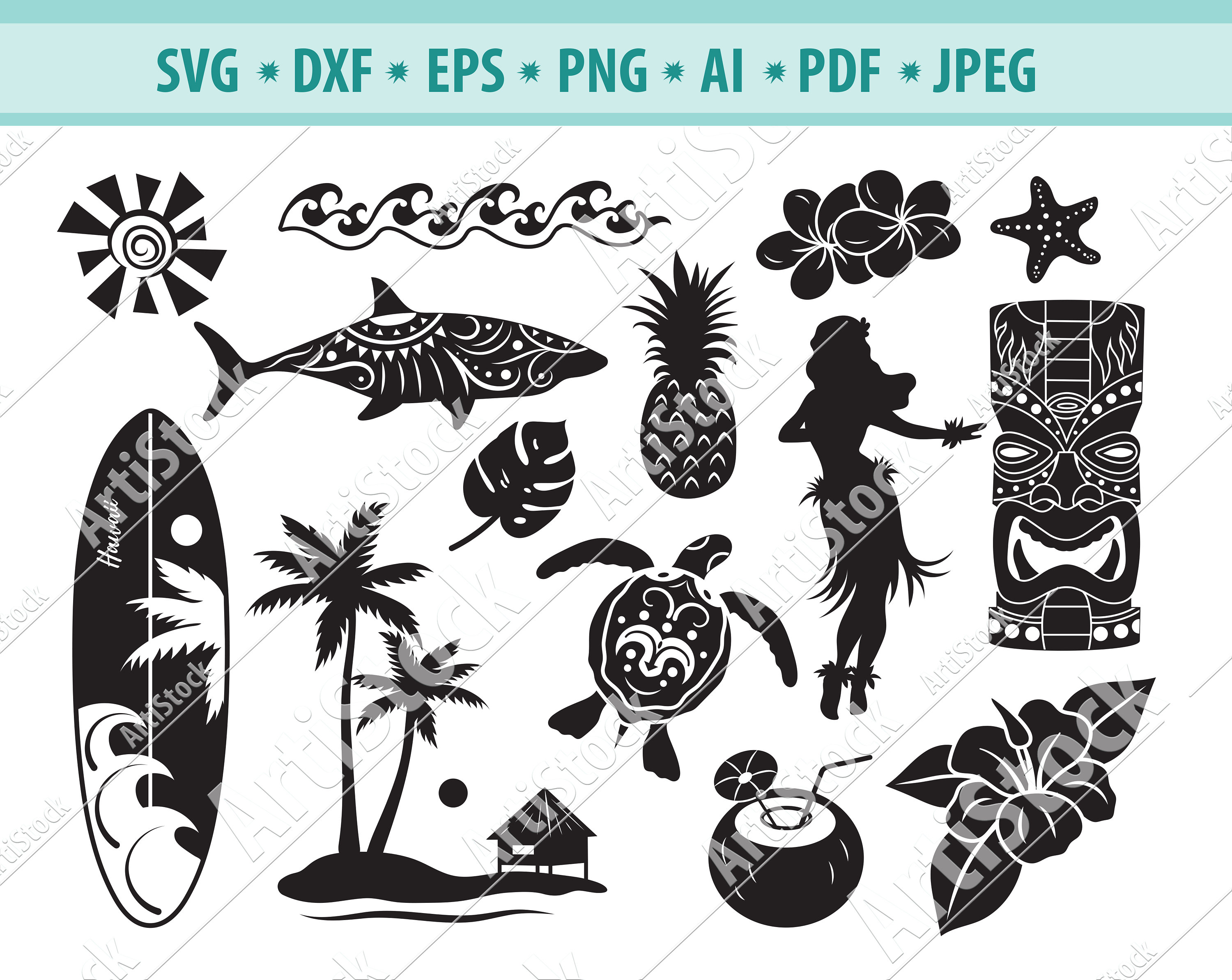 Hawaiian SVG Bundle, Hawaiian Luau Clipart, Aloha Svg, Hawaiian Flower Svg,  Beach Svg, Dxf, Png, File for Cricut, Silhouette Cameo, Eps, Jpg - Etsy  Norway