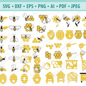 Conjunto de miel SVG, Beehive Svg, Cucharas de miel Svg, Flor Svg, Honeycomb Svg, Bee Svg, Producto natural Svg, Queen bee svg, Bee clipart, Vector