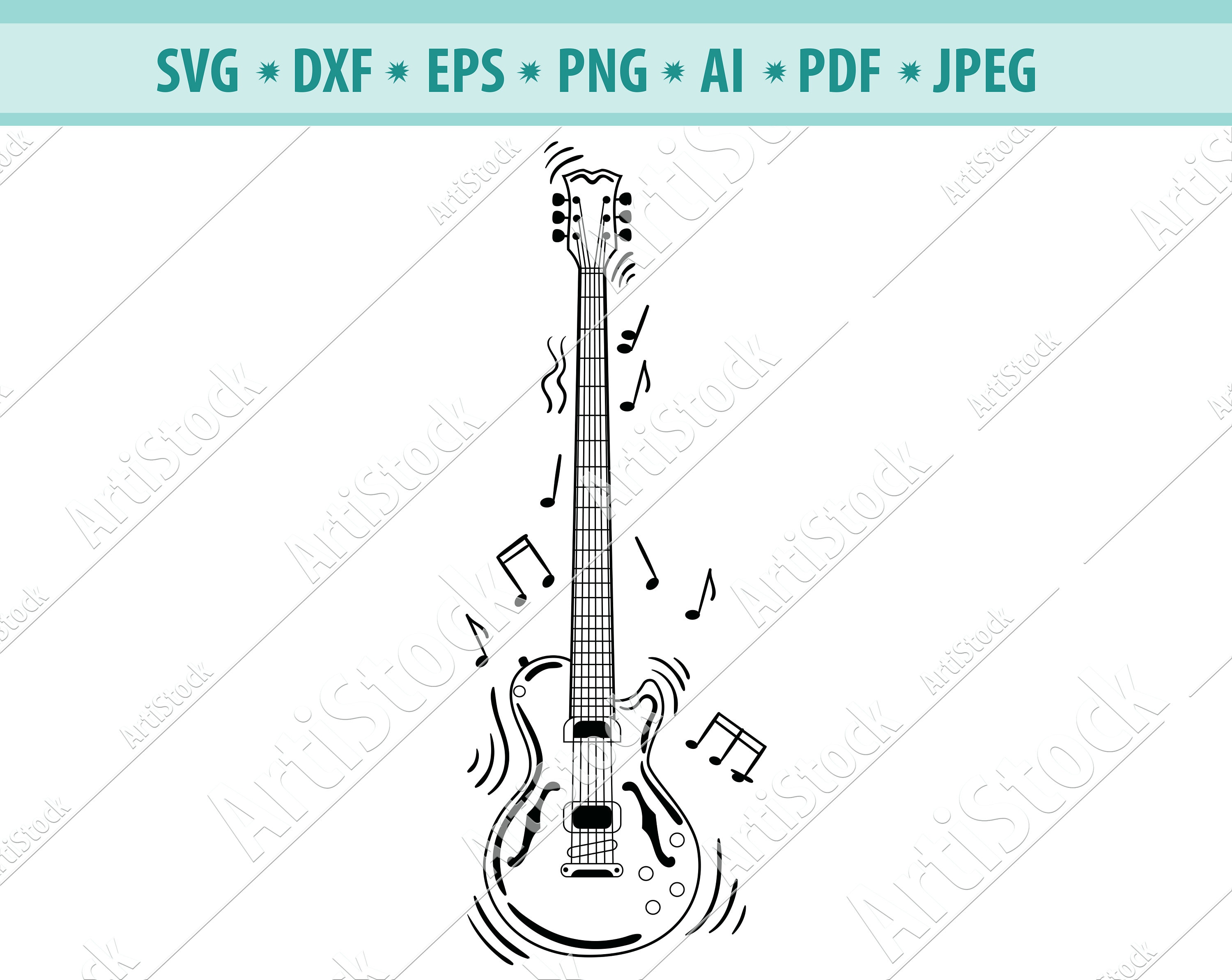 Download Electric Guitar Svg Guitar Notes Dxf Guitar Clipart Svg Etsy