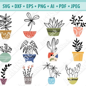 Planten SVG, Potplanten Svg, Kamerplanten Svg, Tuinplanten Svg, Bloempot Clipart, Tuinieren SVG, Bestand voor cricut, Silhouette cameo, Png