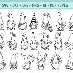 Gnome SVG, Cute Garden Gnome SVG, Nordic Gnome Svg, Gnome Clipart, Flower Gnomes svg, Christmas Gnomes Svg, Cut File, Silhouette, dxf, eps