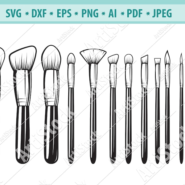 Makeup brushes SVG, Makeup artist Svg, Makeup Svg, Beauty industry Svg, Fashion Svg, Cosmetic brush Svg, stencil, Vector file, Eps, Dxf, Png