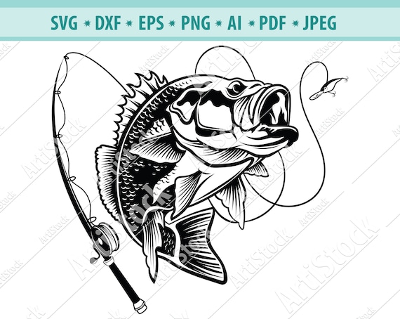 Download Bass Fishing Svg Bass Fishing Pole Svg Silhouette Fishing Svg Etsy