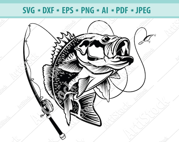 Bass Fishing Svg Bass Fishing Pole Svg Silhouette Fishing Svg