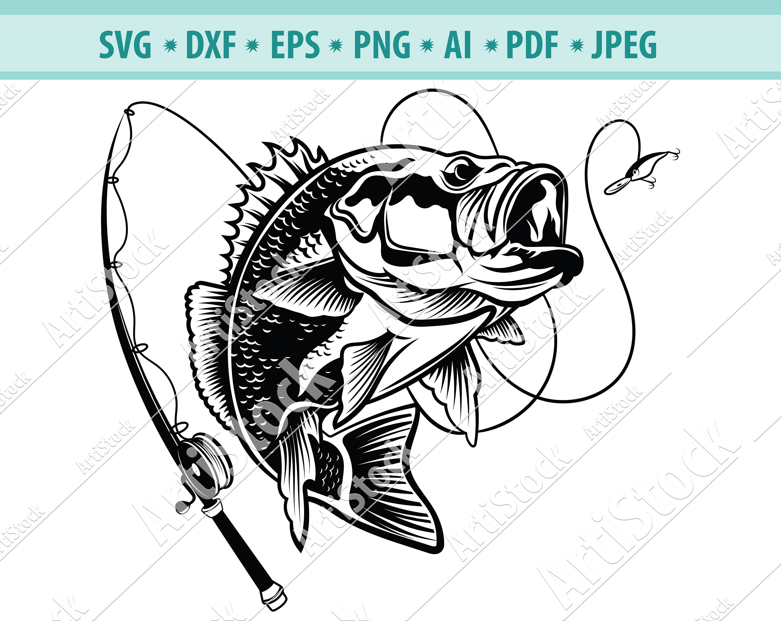 Download Bass Fishing Svg Bass Fishing Pole Svg Silhouette Fishing Svg Etsy