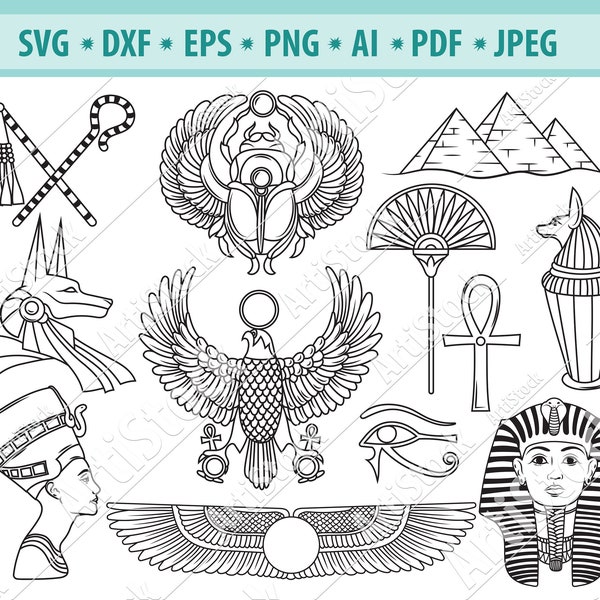 Egyptian Svg Bundle, Egyptian svg, Egyptian clipart, Pharaoh svg, Egypt svg, Pyramid svg, Nefertiti SVG, File for cricut, Egypt Cut File