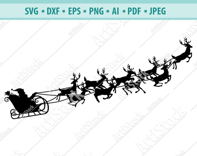 Christmas SVG, Santa Sleigh SVG, Christmas Reindeer Svg File, Rudolph ...