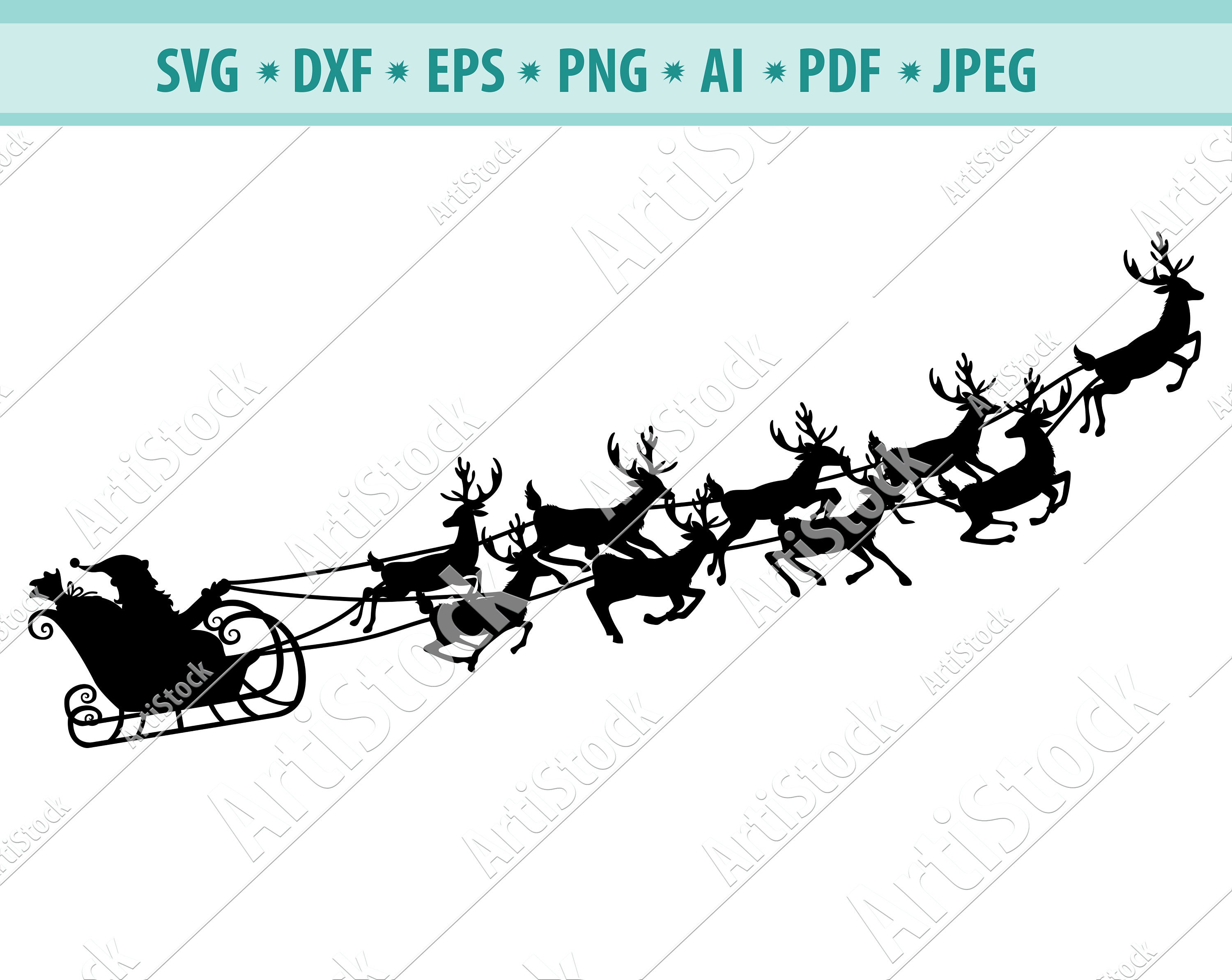 Download Christmas Svg Santa Sleigh Svg Christmas Reindeer Svg File Etsy