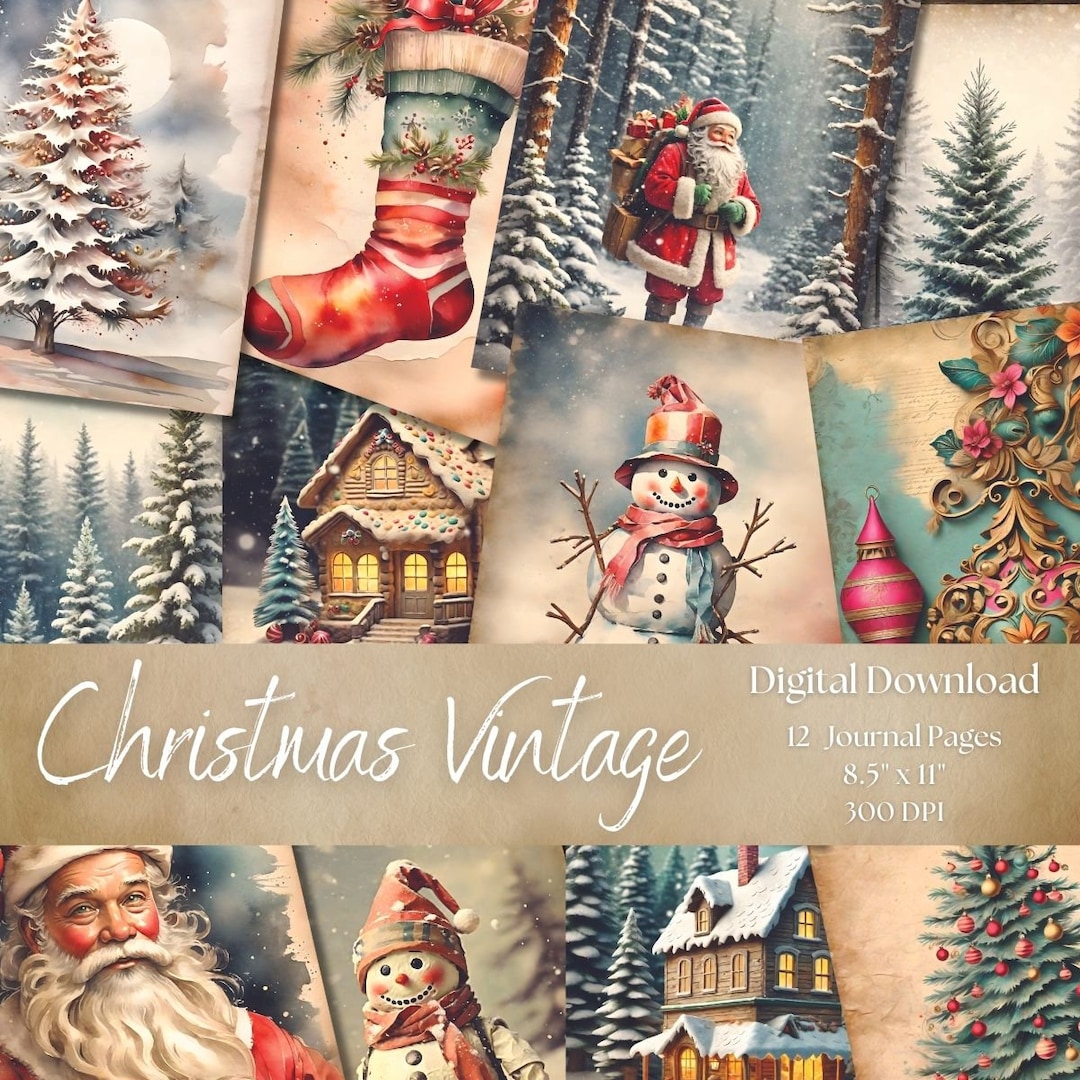 Christmas Vintage, Printable Junk Journal Pages, Digital Scrapbook Kit ...