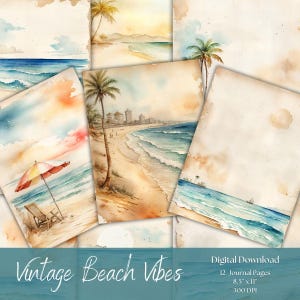 Vintage Beach, Vintage Junk Journal Pages, Digital Scrapbook Kit, Festive Collage Sheets, Printable Digital Paper, Printable Art