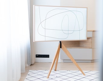 Soporte para TV con trípode de madera, caballete ajustable minimalista moderno para pantalla de TV con soporte giratorio nórdico escandinavo para ahorrar espacio