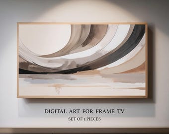Modern Earthy Waves, Beige & Brown Abstract Art  - Magcab Digital Art - Frame TV set of 3