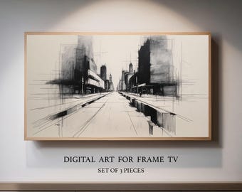Architectural Sketch Urban Street Cityscape on Paper - Magcab Digital art - Frame TV set of 3