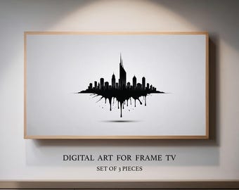 Minimalist Urban Dripping Skyline Dark City   - Magcab Digital Art - Frame TV set of 3