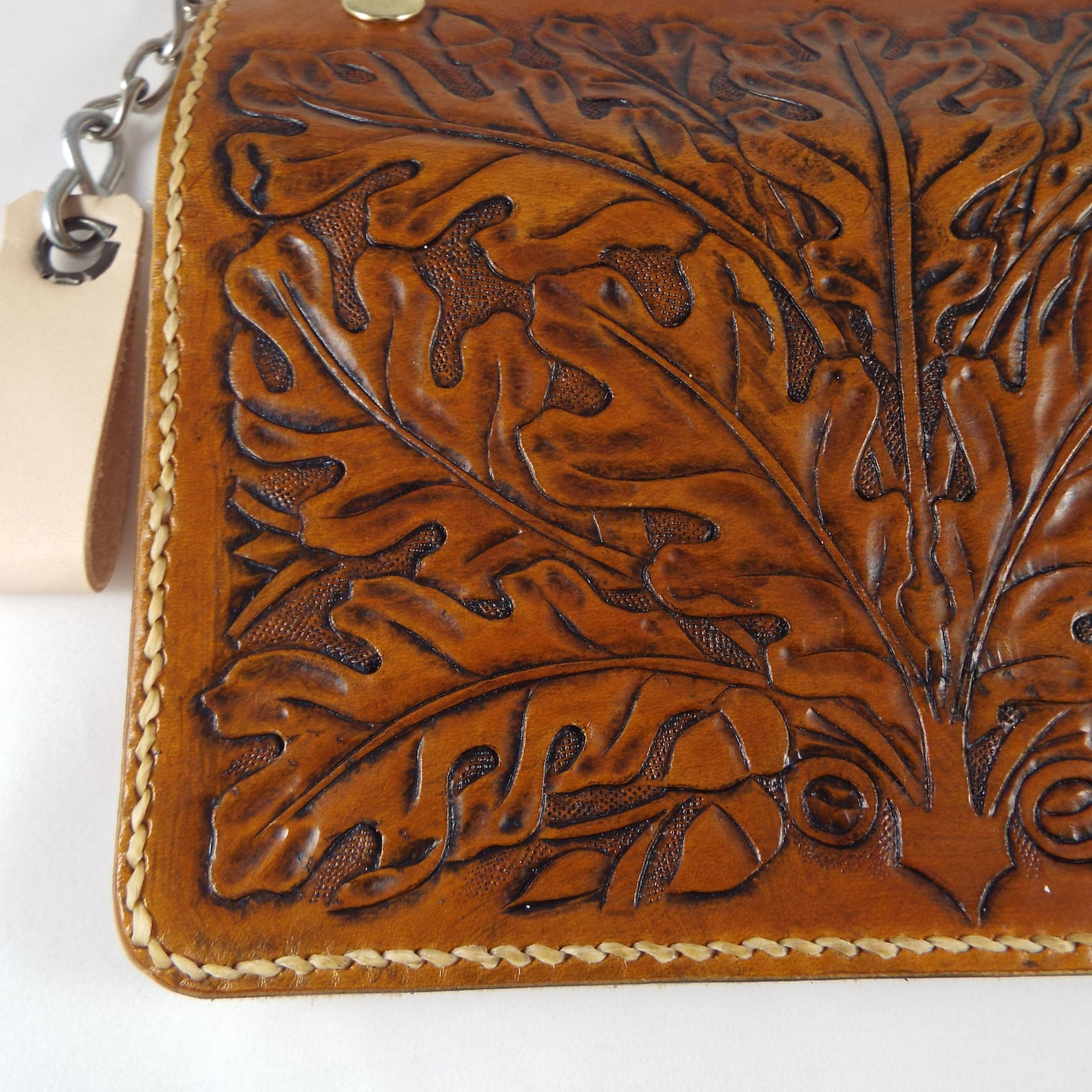 Oak Leaf and Acorn Tooled Leather Trucker Wallet / Biker Etsy