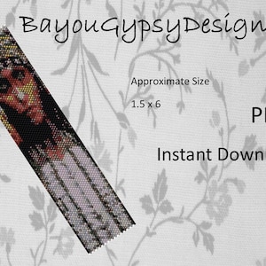 May include: A beaded bracelet pattern featuring a Native American woman's face. The pattern is in shades of brown, red, white, and black. The pattern is 1.5 inches wide and 6 inches long. The pattern is available as a PDF download. The text "Bayou Gypsy Designs" and "Instant Download" are also visible in the image.
