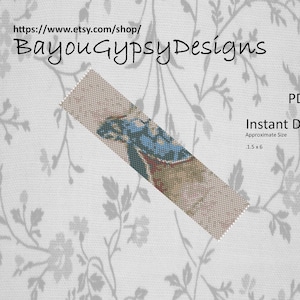 May include: A beaded bracelet pattern featuring a colorful butterfly design. The pattern is for a 1.5 inch by 6 inch bracelet. The pattern is available as an instant download in PDF format.