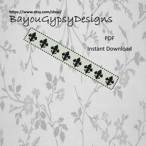 Black & White Fleur De Lis Peyote stitchBracelet Pattern Even count PDF INSTANT DOWNLOAD