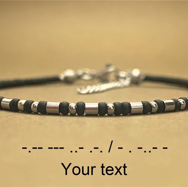 Morse Code Bracelet, Custom Message Bracelet, Personalized Gift, Japanese Seed Beads, Morse Code Jewelry, Bracelet Femme, Bracelet Homme