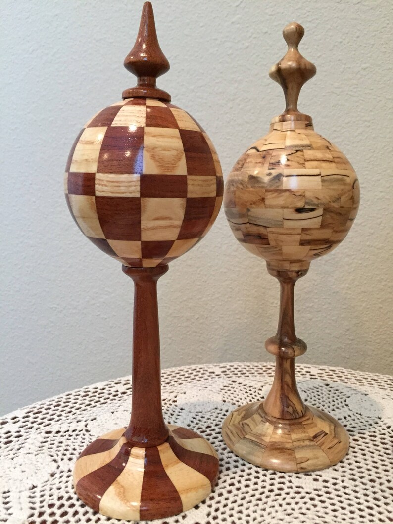 Turned segmented wood finial decorative woodturning Etsy